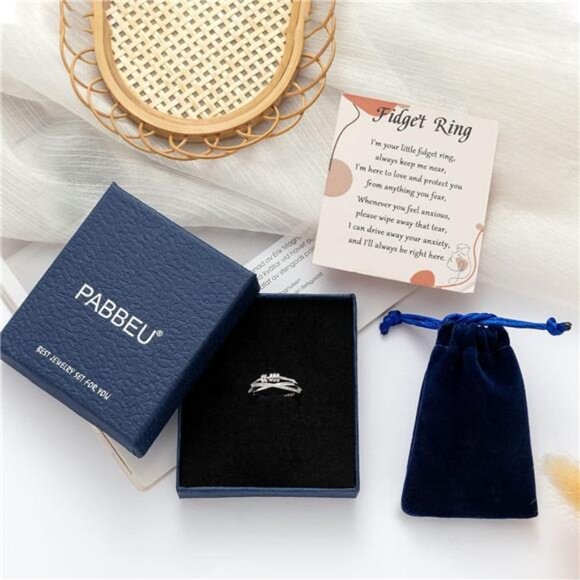 Anxiety Ring for Women 925 Sterling Silver Fidget Ring With Cubic Zircon - Picture 5 of 7